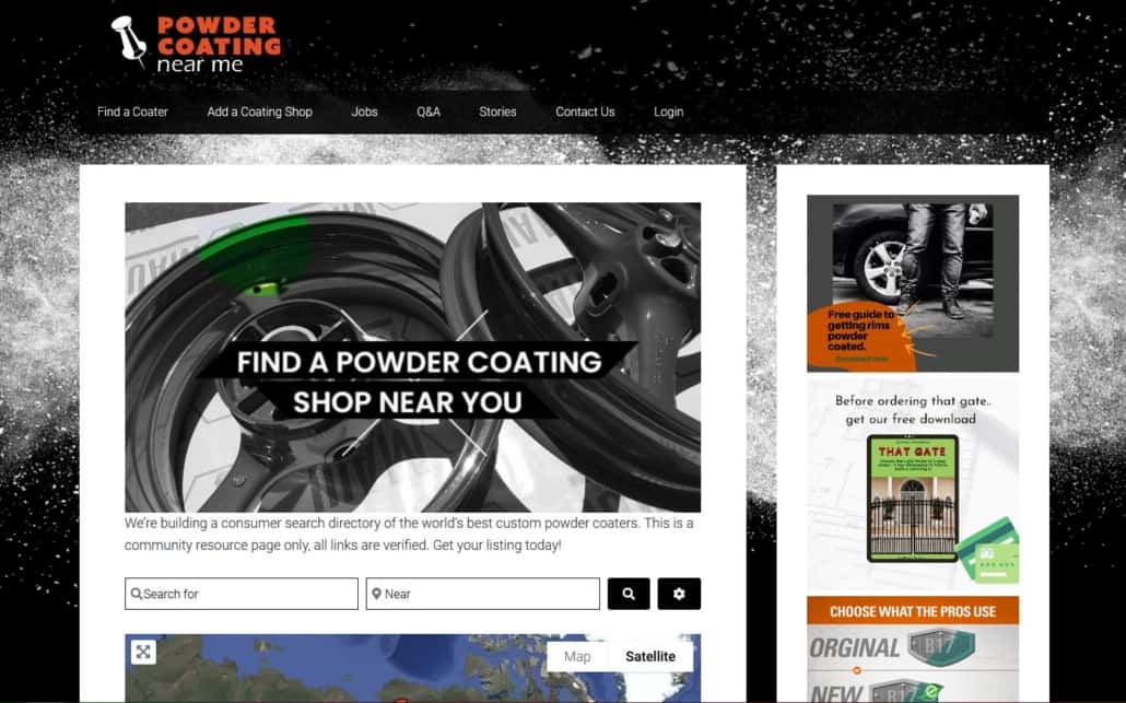 Screen shot of Powder Coatering Near Me website